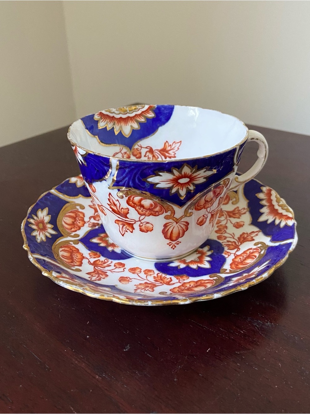 Vintage Ansley Imari Bone China Teacup & Saucer – Cobalt Blue & Gold